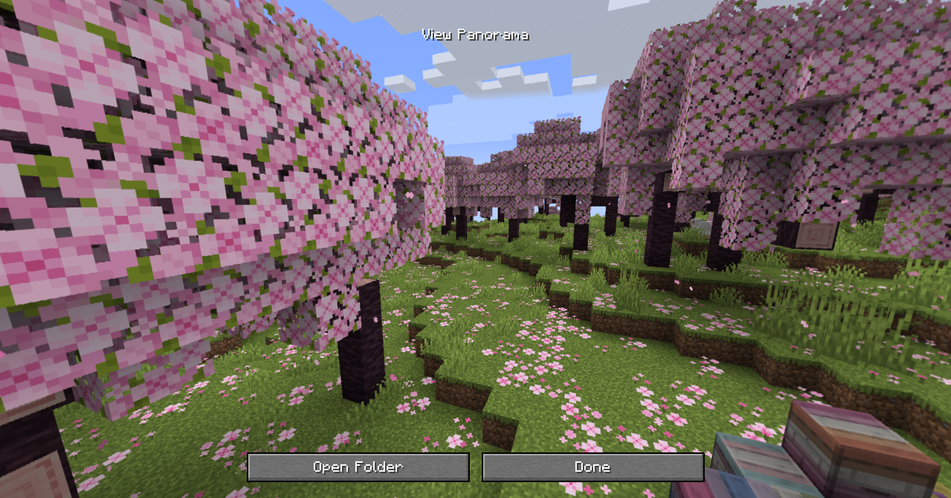 Panoramic image of a Cherry Grove biome